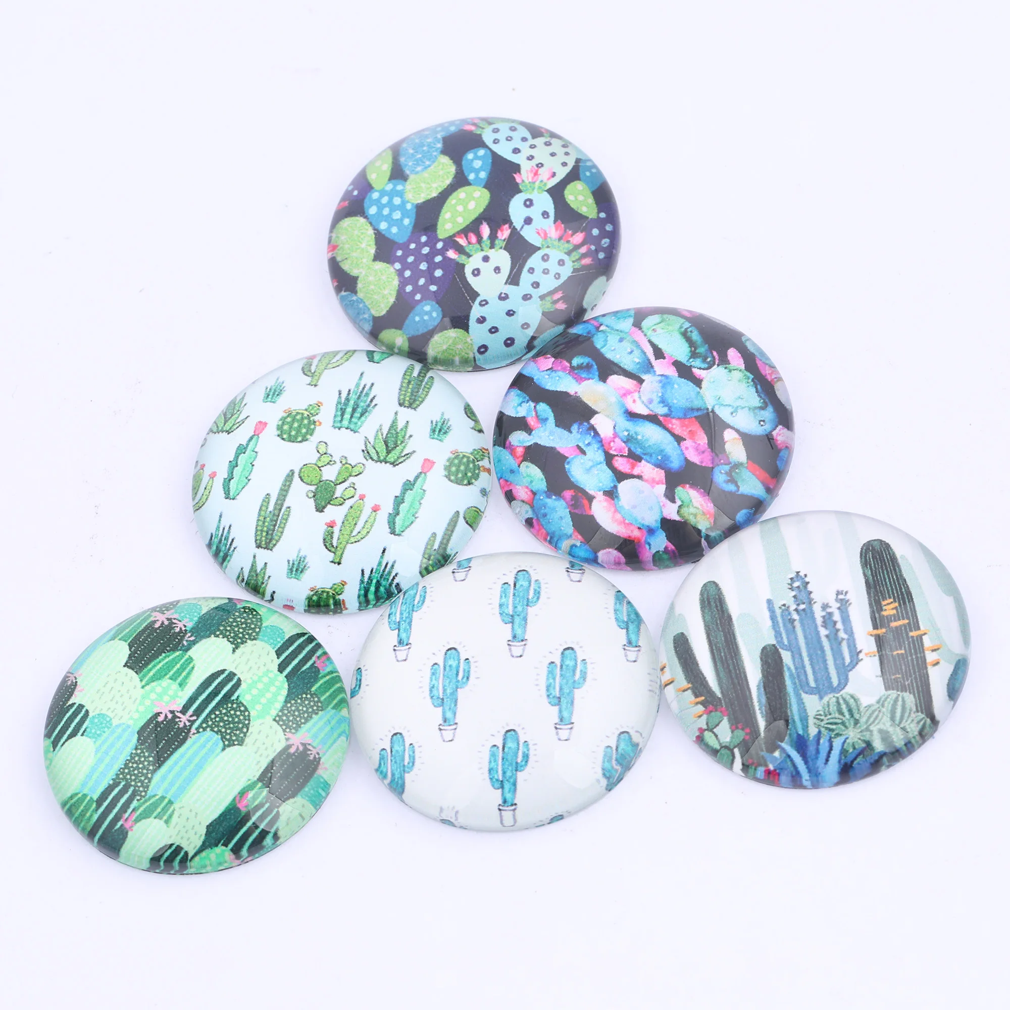 onwear mixed cactus pattern photo glass cabochon round 10mm 12m m14mm 16mm 18mm 20mm 25mm 30mm 40mm 58mm diy craft making