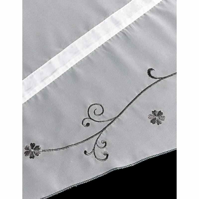 Embroidered Roman Curtain Floral Printing Sheer Window Curtains For Kitchen Living Room Voile Screening Panel With Ribbon Belts
