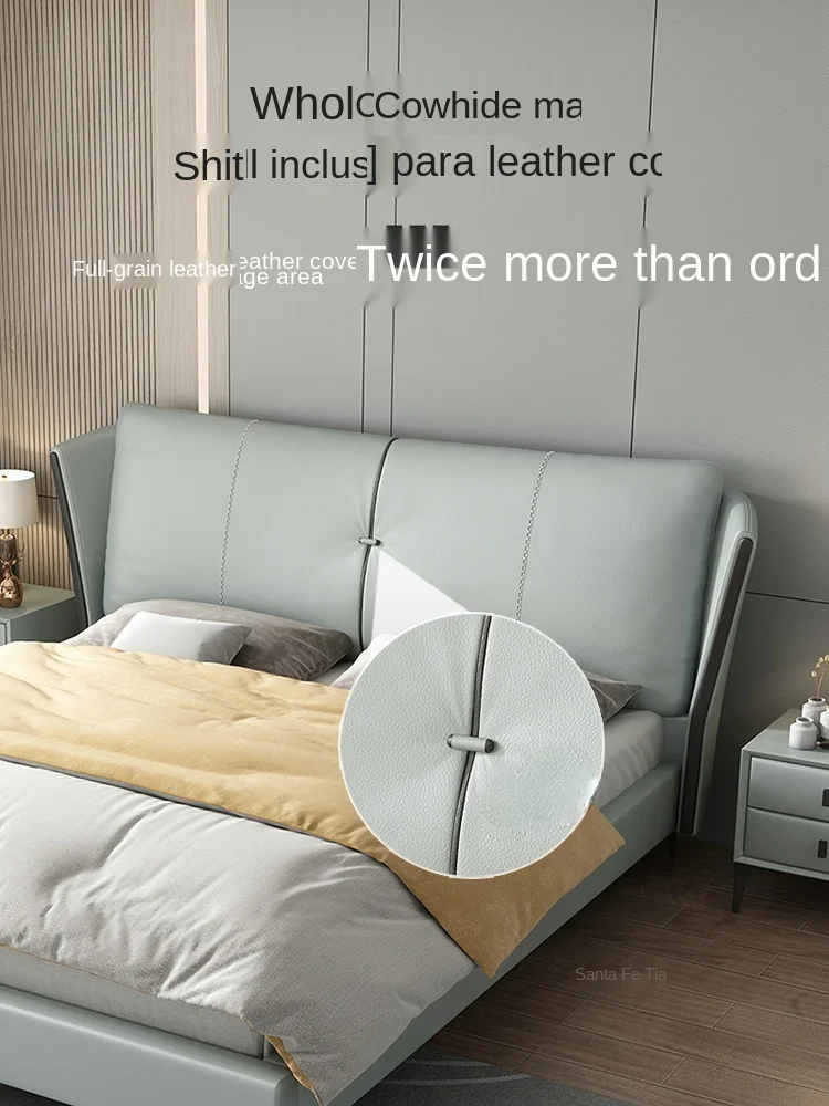 

Italian double bed soft bed light luxury modern minimal leather bed leather bed master bed queen bed