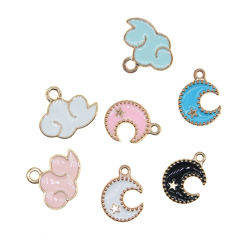 10pcs/lot 12*16mm Cute Moon Enamel Mini Clouds Charms Pendant For Earrings Necklace Bracelet DIY Jewelry Making Findings XL1089