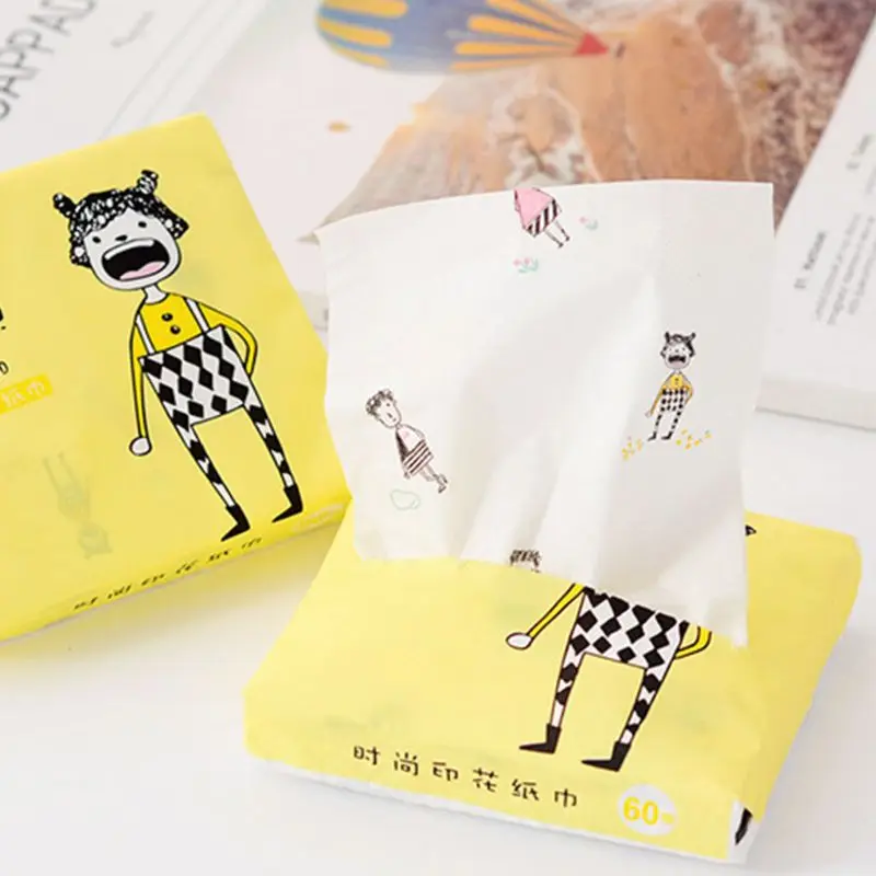 60Pcs/Pack 3 Ply Disposable Facial Paper Tissues Thickened Cute Colorful Cartoon Printing Napkins Portable Car Home Party