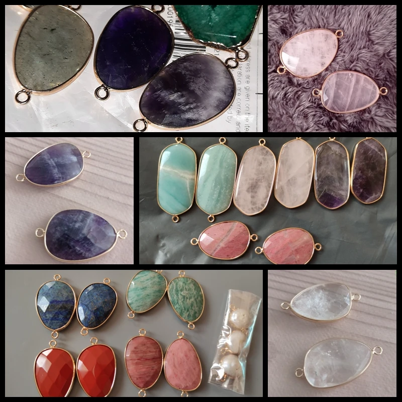 2PCS Natural Stone Slice Charm Pendants for DIY Jewellery Making