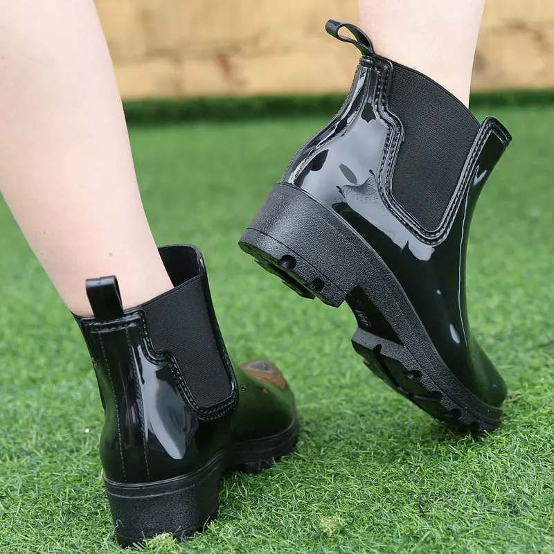 2022 new fashion quality lady PVC rubber shoes warm rain boots bright women\'s high-heeled elastic low-tube rainboots women shoes