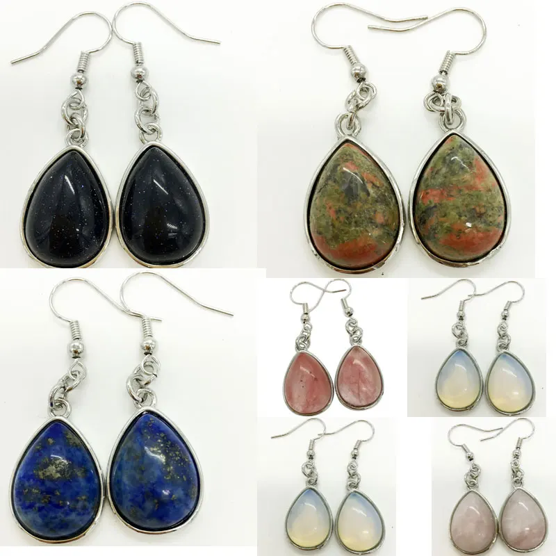 NEW Fashion Cherry Quartz Opal Unakite Blue Sand Lapis Lazuli Crystal Drop Beads Earring WB776