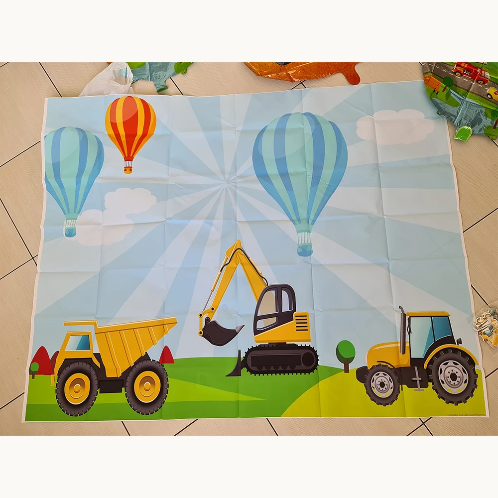 Telón de fondo de cumpleaños en construcción, cartel de fiesta de cumpleaños de niño excavadora, fotografía de fondo, guía, camión, excavadora, telones de fondo