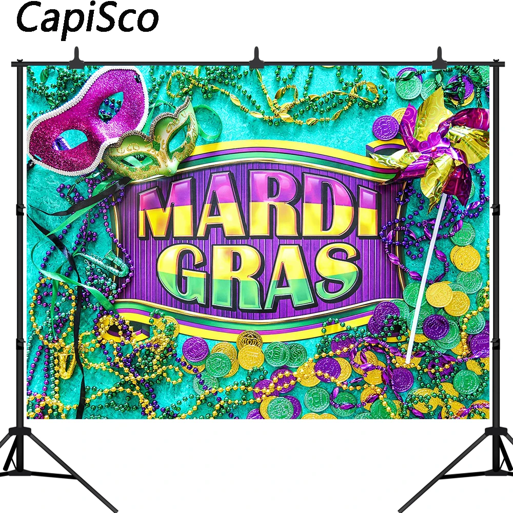 Capisco Mardi Gras Backdrop Masquerade Carnival Coins Photo Background Adults Make Up Party Photography Decoration Studio Prop