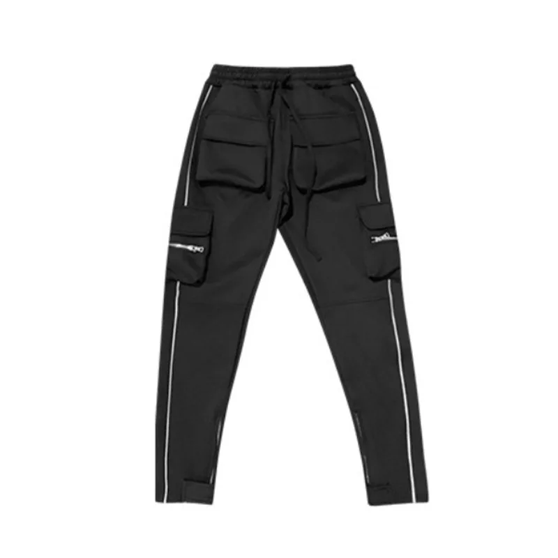 Spring and Autumn Workwear Pants Men\'s Fashion Brand Elastic Multi-Bag Reflective Straight Sports Fitness Casual Trousers