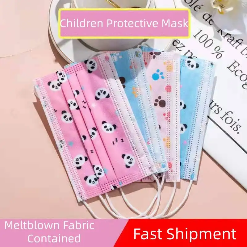 50 pcs Child Kids Disposable Face Masks 3 Layer Anti-Dust Pollution Masks Fabric Meltblown Dustproof Cartoon Dog Cat Mask