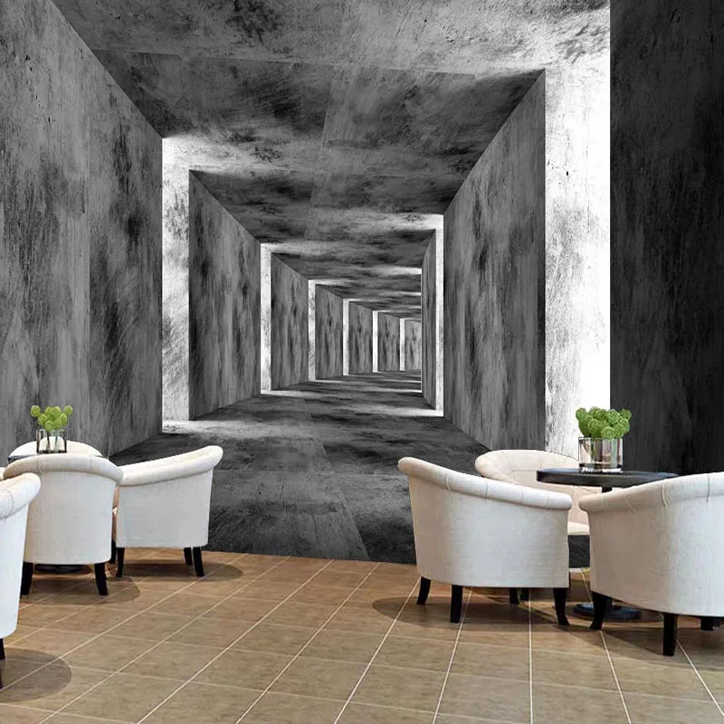 

Photo Wallpaper 3D Stereo Grey Cement Wall Space Corridor Murals Living Room Restaurant Cafe Wall Painting Papel De Parede 3D