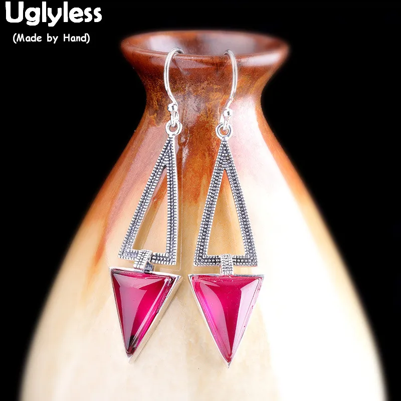 

Женские серьги Uglyless с геометрическим халцедоном и драгоценными камнями, простые винтажные полые висячие серьги из марказита, серебро 925, Brincos E1553