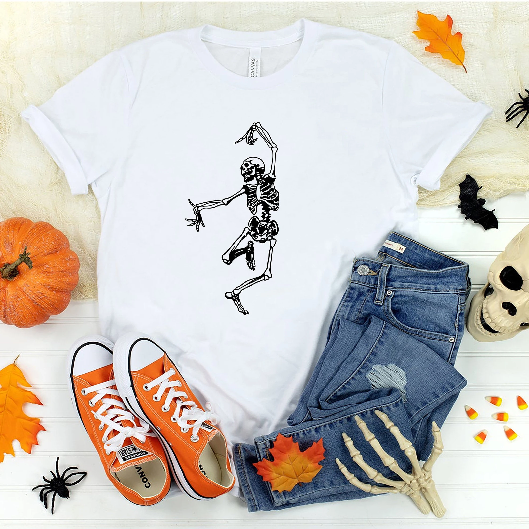 

Harajuku Top Women T-shirt Casual Dancing Skeleton Print Ladies Basic O-collar Short Sleeved Women T-shirt Girl,Drop Ship