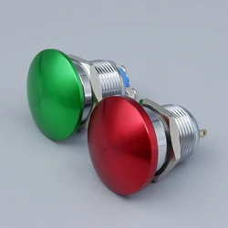 Metal alumínio cogumelo cabeça botão interruptor, momentâneo sem fixação, botão de imprensa grande, vermelho e verde, 16mm, 19mm, 22mm