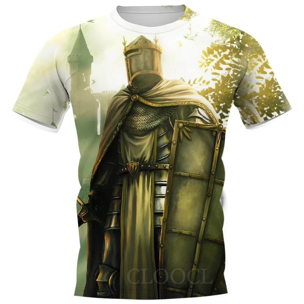 HX Knights Temple T-shirts 3D printed  Men Pullovers Tops Casual Polyester Tees Harajuku T-shirt S-7XL Men Clothing