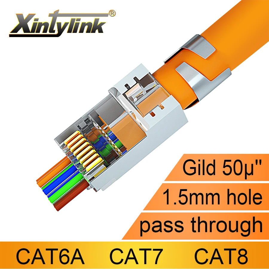 

Сетевой ethernet-Кабель xintylink CAT8, CAT7, CAT6A, rj45, разъем 50U, SFTP, FTP, STP, экранированный штекер, проходит через отверстие 1,5 мм