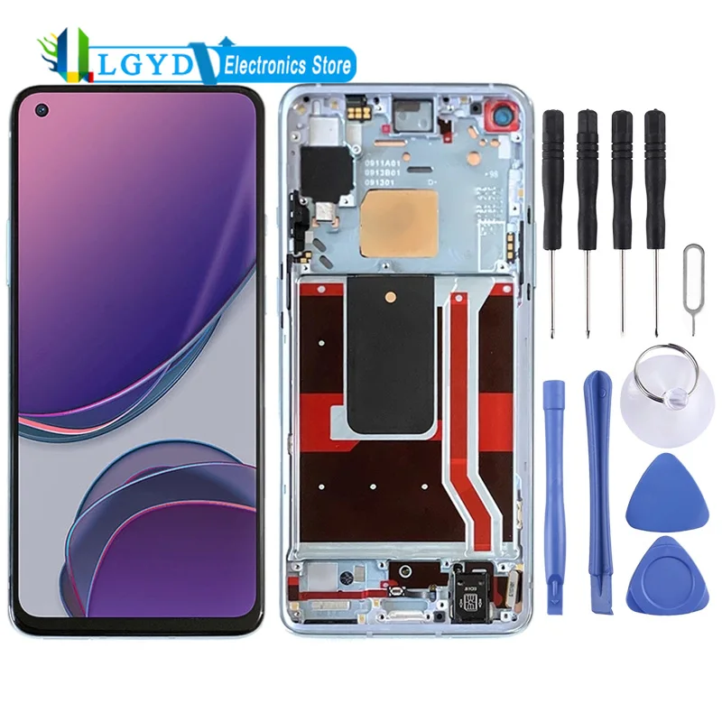 LCD Screen and Digitizer Full Assembly With Frame for OnePlus 8T(5G) KB2001 KB2000 KB2003 Touch Screen Replacement Part