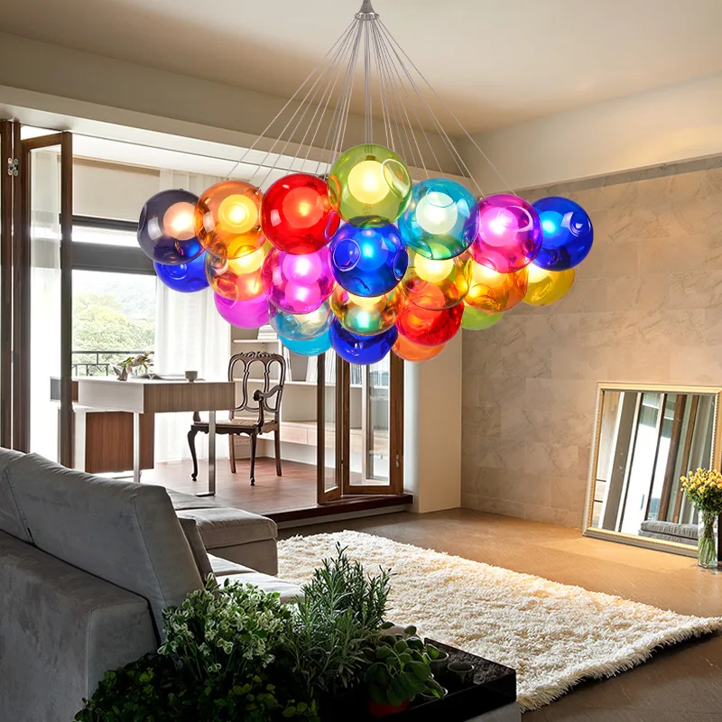 Creative Blown Glass Chandelier Light Clear Colorful Glass Sconces G4 LED Pendant Hanging Lamp Living Room Kids Room Droplights