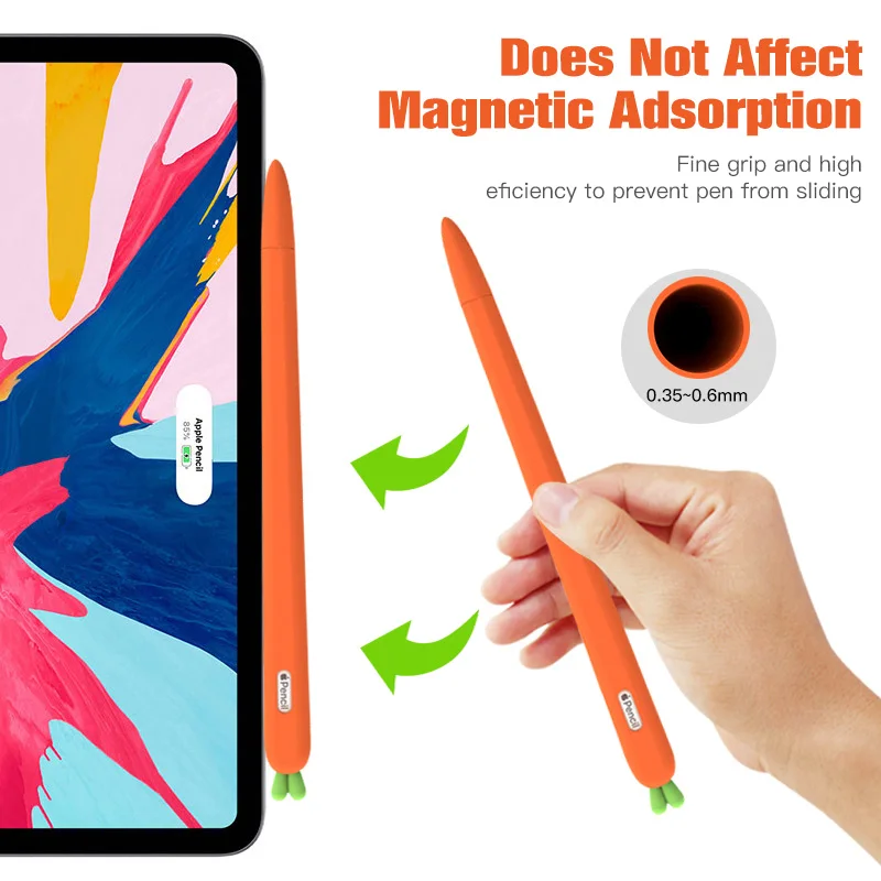 Cute Carrot Pencil Cases For Apple Pencil 1 2 Soft Silicone Cover For Ipad Stylus Pen Sleeve Pencil Case For Apple Tablet Pen