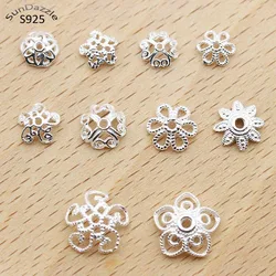 Embouts de perles de fleur en argent regardé 925, véritable argent massif, connecteur de collier de torus, bracelet, résultats exécutifs de bijoux, 6 pièces