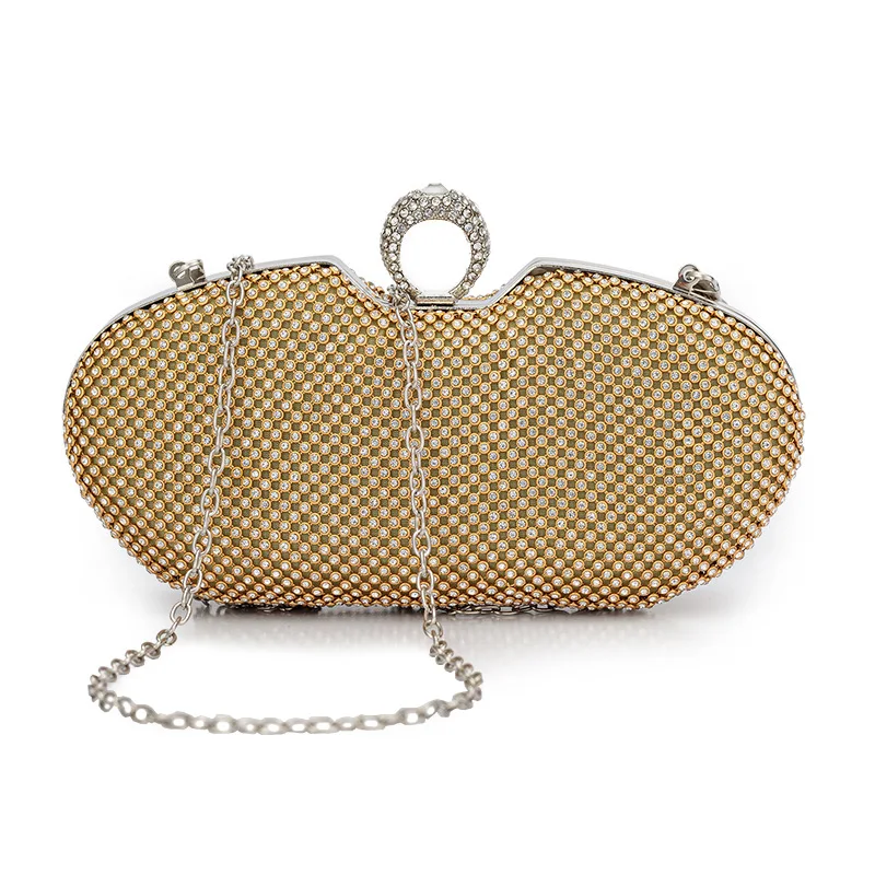 

Women Clutch Box Dinner Bag Luxury Rhinestone Metal Oval Chain Strap Banquet Evening Bag Ringlet Party Handbags