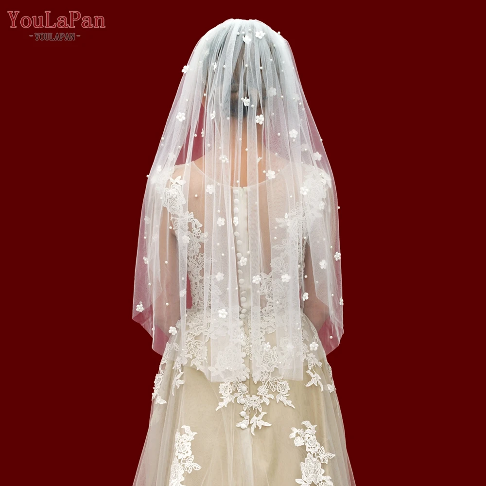 YouLaPan V83 Flower Pearl Bridal Veil Floral Veil Kaftan Moroccan Cathedral Wedding Veils Brides Accessories Ashley Carol