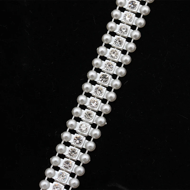 1 yards Acrylic pearl chain crystal rhinestones Rhinestone Chain Pearl Crystal Chain Sew On Trims Wedding Dress Costume Applique