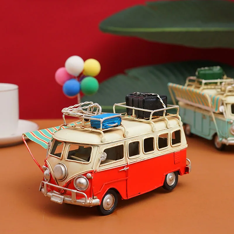 Miniature Campervan vintage car model industrial style attic room accessories antique crafts forged metal products home bedroom