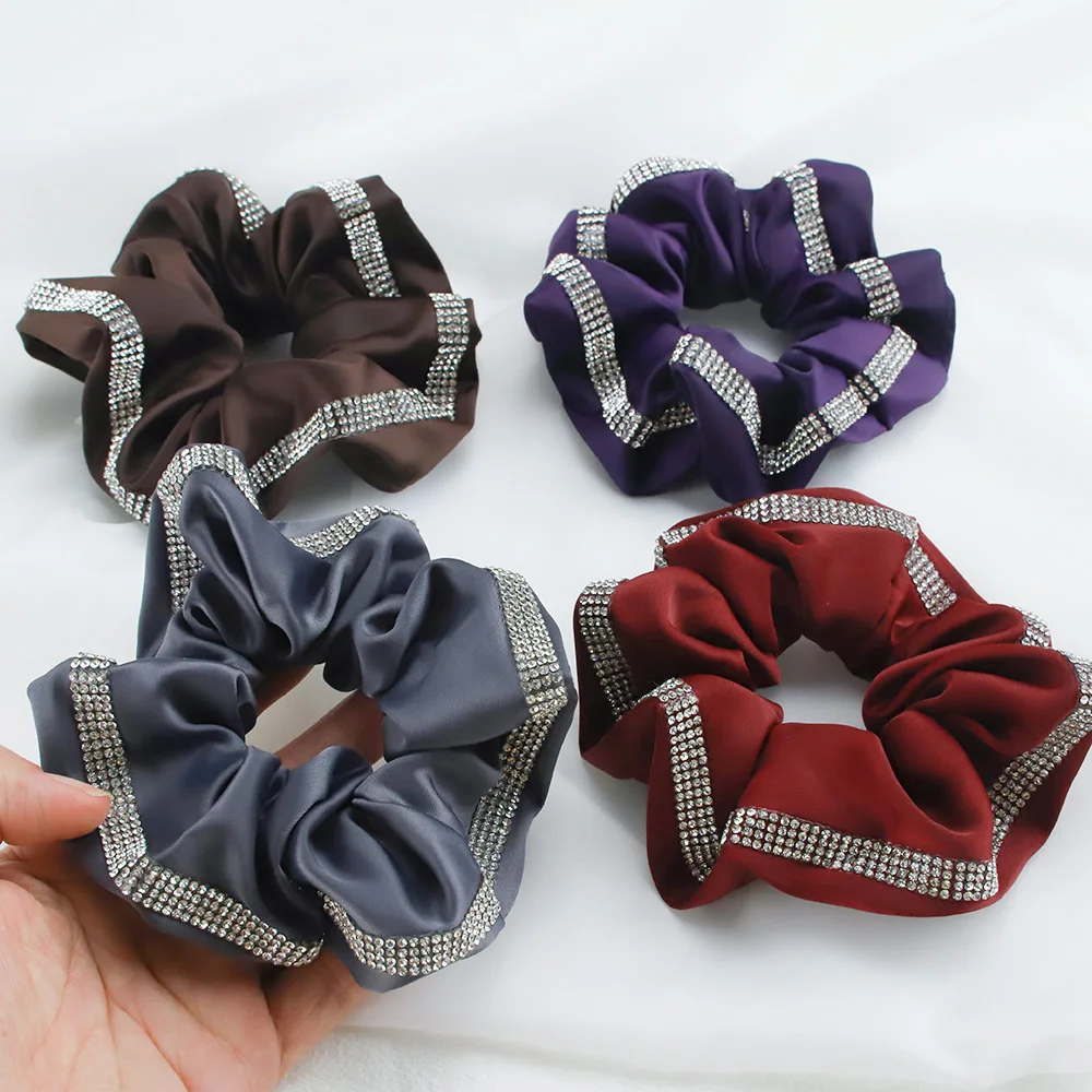 Резинки для волос женские, шелковые, стразы, эластичные