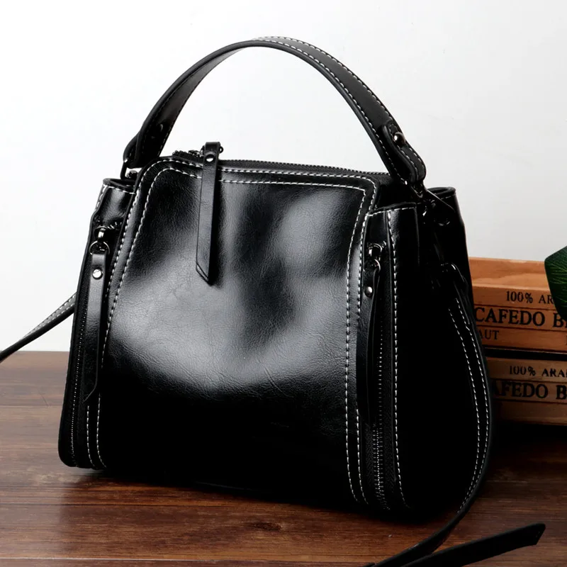 Women Leather Handbag Classic Elegant Bucket Bag Female Shoulder Crossbody Bag Soft Split Leather Cowhide Vintage Hand Totes