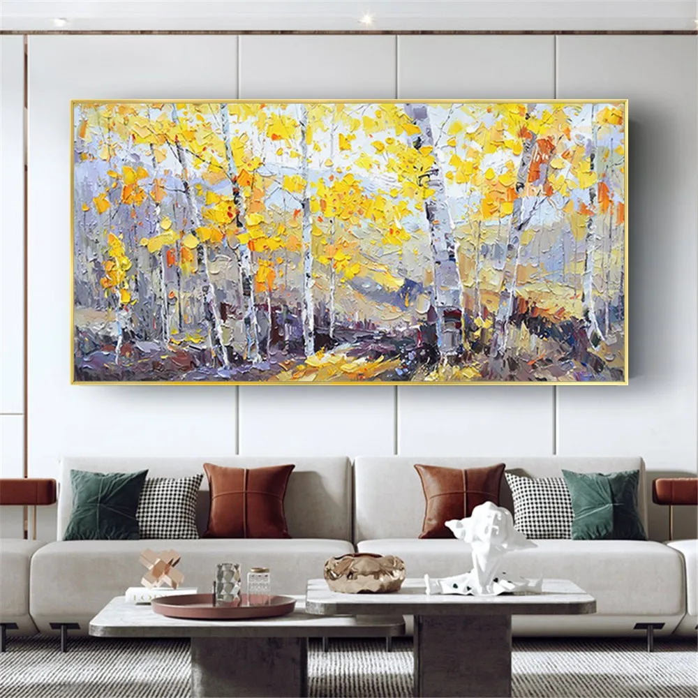 

Best Pure Handmade 3d Textured Birch Trees Canvas Painting Wall Art Abstract Forest Landscape Tree Wall Pictures For Living Room