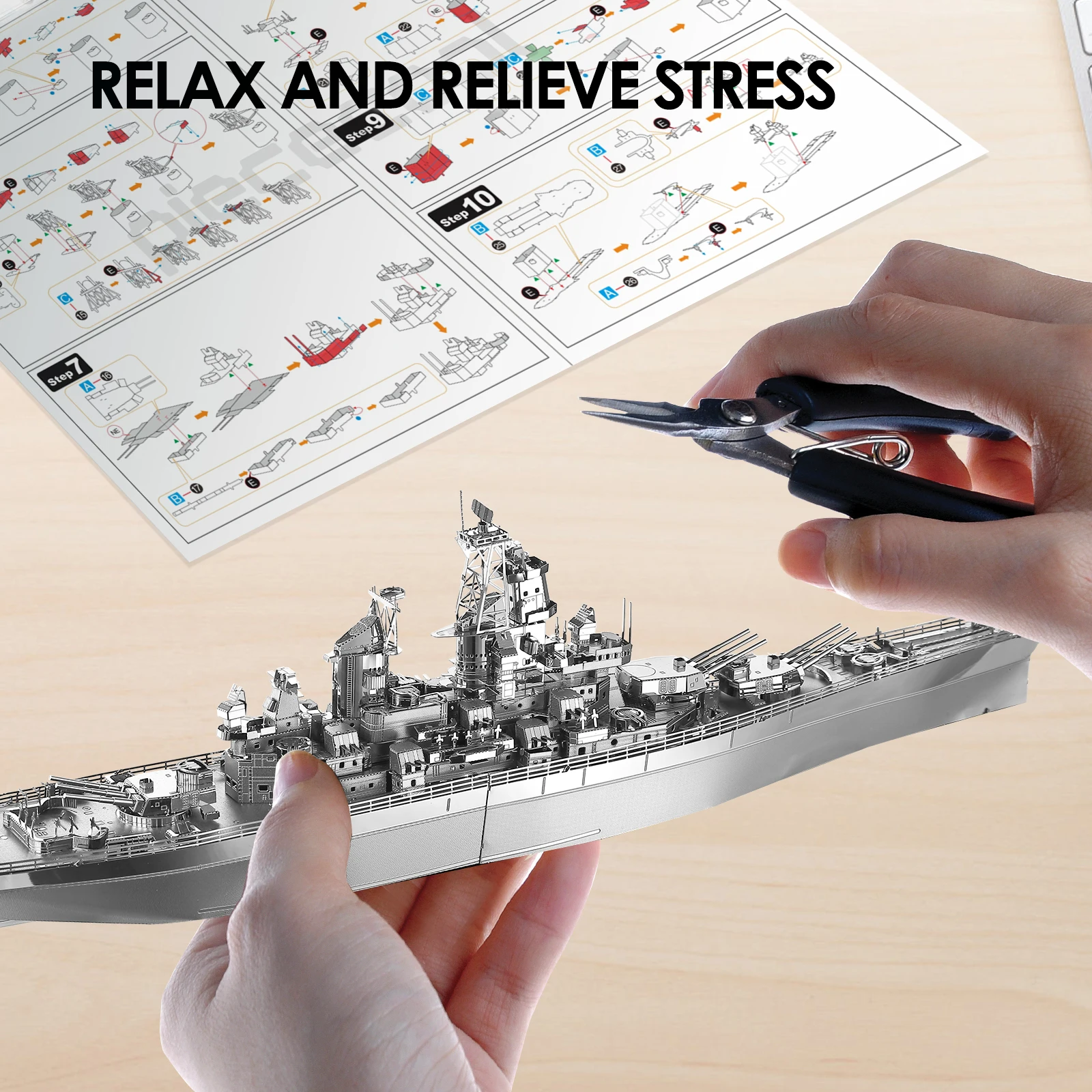 Piececool 3D Metal Puzzles Jigsaw-Uss Missouri Battleship DIY Model Building Kits Toys for Adults Birthday Gifts