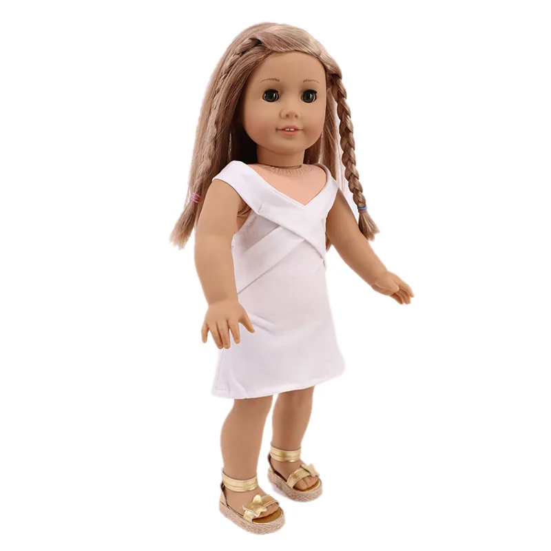 Sexy V-neck Dress Solid Color Daily All-match For 18 Inch American Doll Girls & 43 Cm New Born Baby,Doll Accessories For Clothes