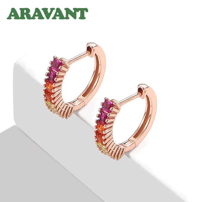 

925 Silver Rainbow Zircon Rose Gold Hoop Earrings For Women Fashion Jewelry