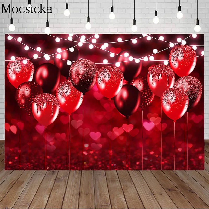 Valentine's Day Photocall Backdrop Love Heart Light Bokeh Red Balloon Light Child Birthday Party Portrait Background PhotoStudio