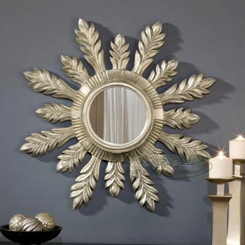 European American High-End Wall-Hanging Mirror Living Room Sun Decorative Mirror Hallway Mirror TV Background Wall  Decoration