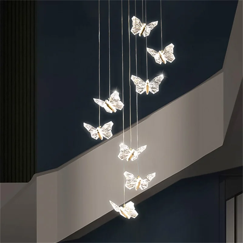 

OUFULA Nordic Butterfly Chandelier Lamps Modern Fixtures Pendant Lights Home LED for Stairs Hall