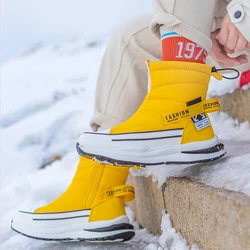 Botas de neve multicoloridas para mulheres, botas de pelúcia antiderrapantes e quentes espessadas para casal, sapatos casuais impermeáveis, inverno, 2023