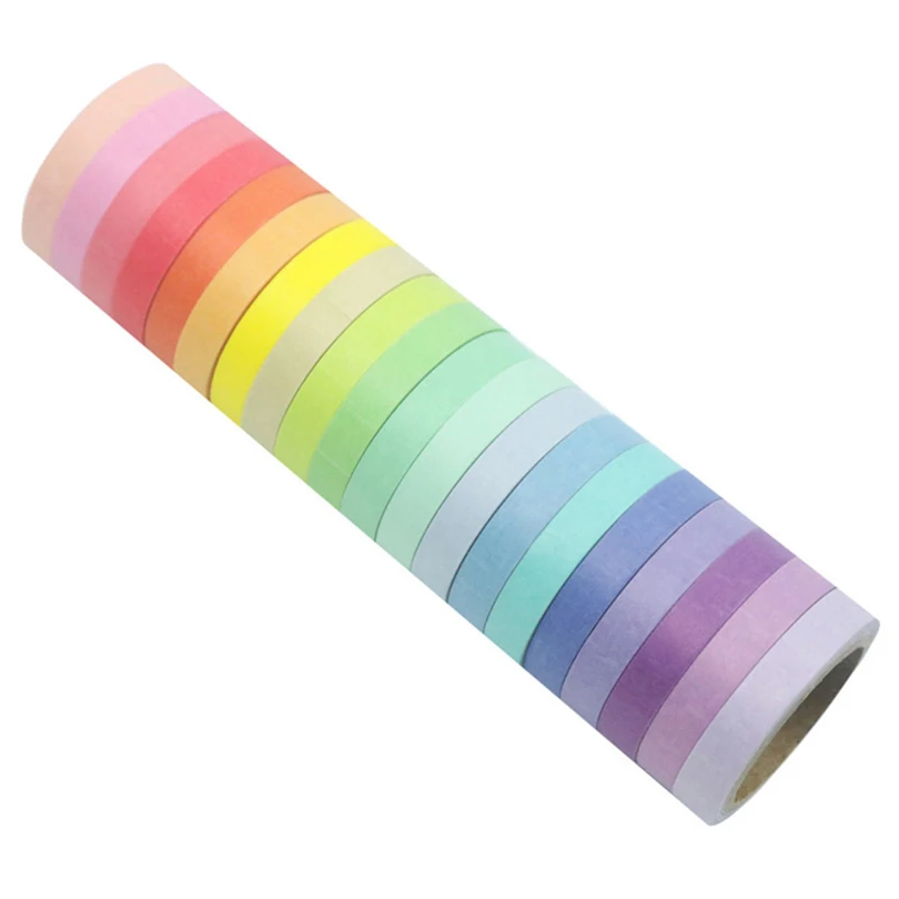 20pcs Washi Tape Set Rainbow Decorative Washi Tape Stationery Colorful 5m 3/5/7.5mm Basic Diary Masking Tape Adhesive Washitape