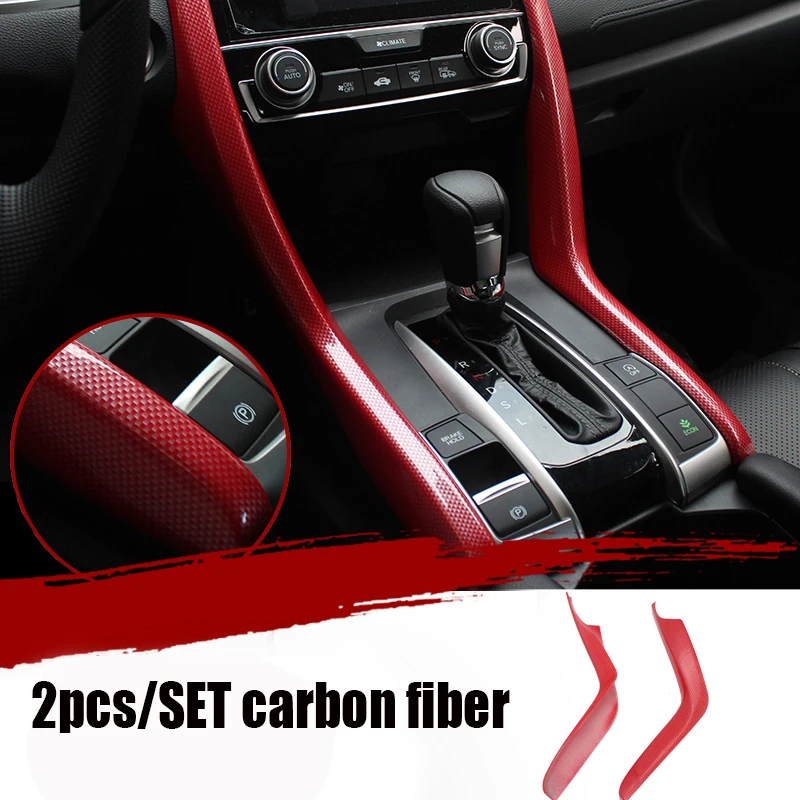 

For Honda Civic 2016 2017 2018 2019 2020 2021 Red Carbon Fiber ABS Gearshift Panel Side Strips Cover