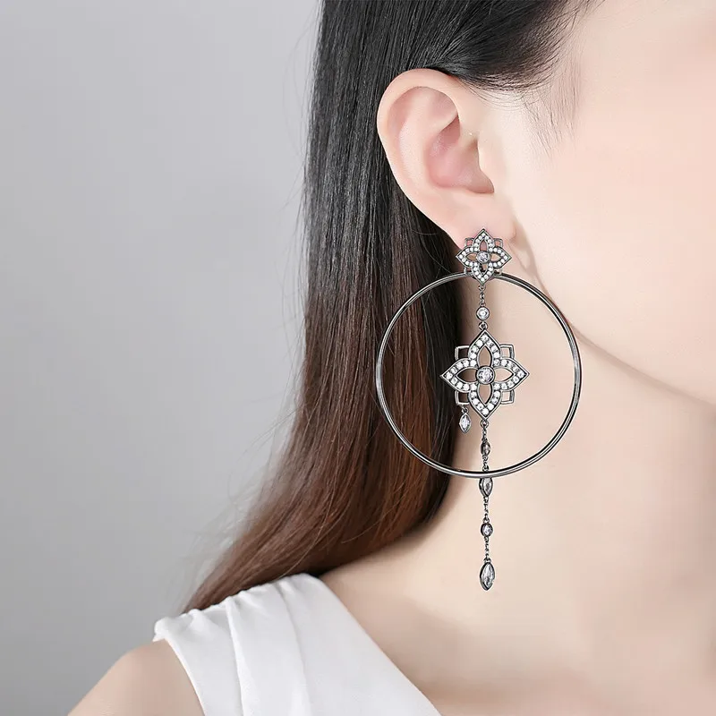 FXLRY New fashion white color/Gun black copper inlaid zircon geometric earrings for women Bridals Wedding Jewelry