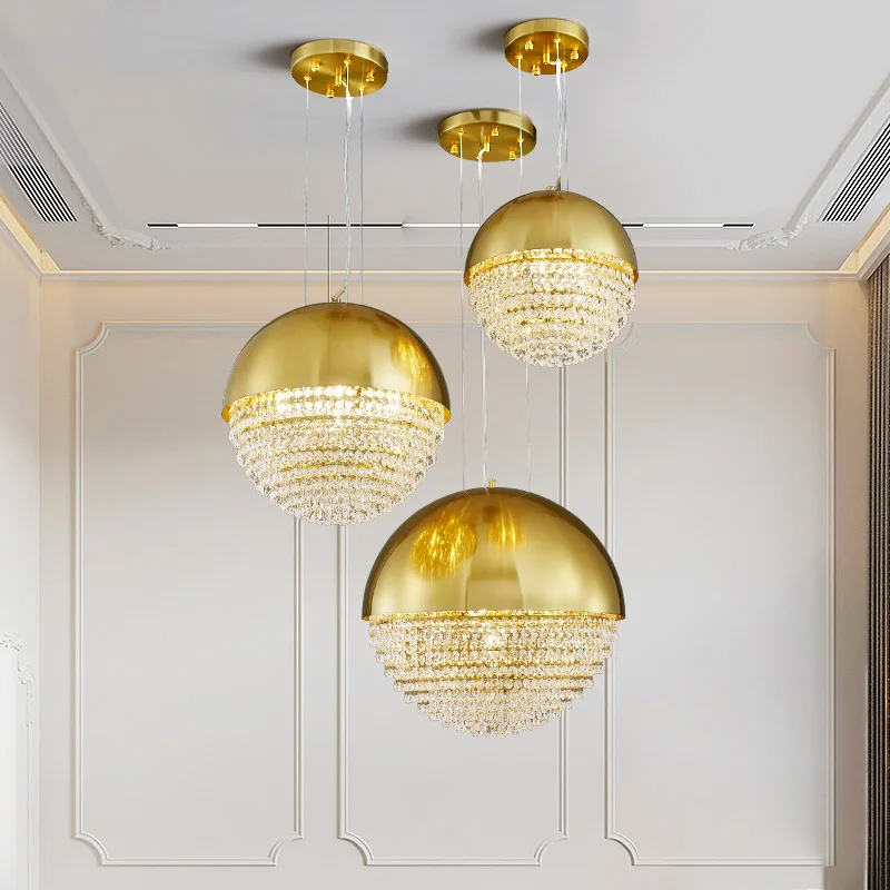 Modern gold LED Ball Crystal Chandelier lighting for Dining Room Hanging Lamp Hotel Luminaire Suspension Bedroom lustres Lamp