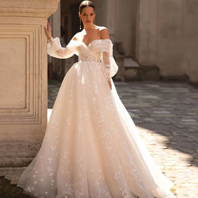 Robe de mariée bouffante en dentelle, Vintage, manches longues, style Boho, 2022