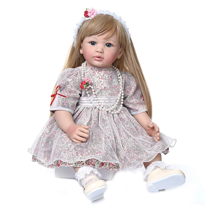 

60cm Soft Silicone Reborn Baby Doll 60cm Lifelike 23inch Reborn Menina Long Hair Kids Playmate Cloth Body For Birthday Surprise