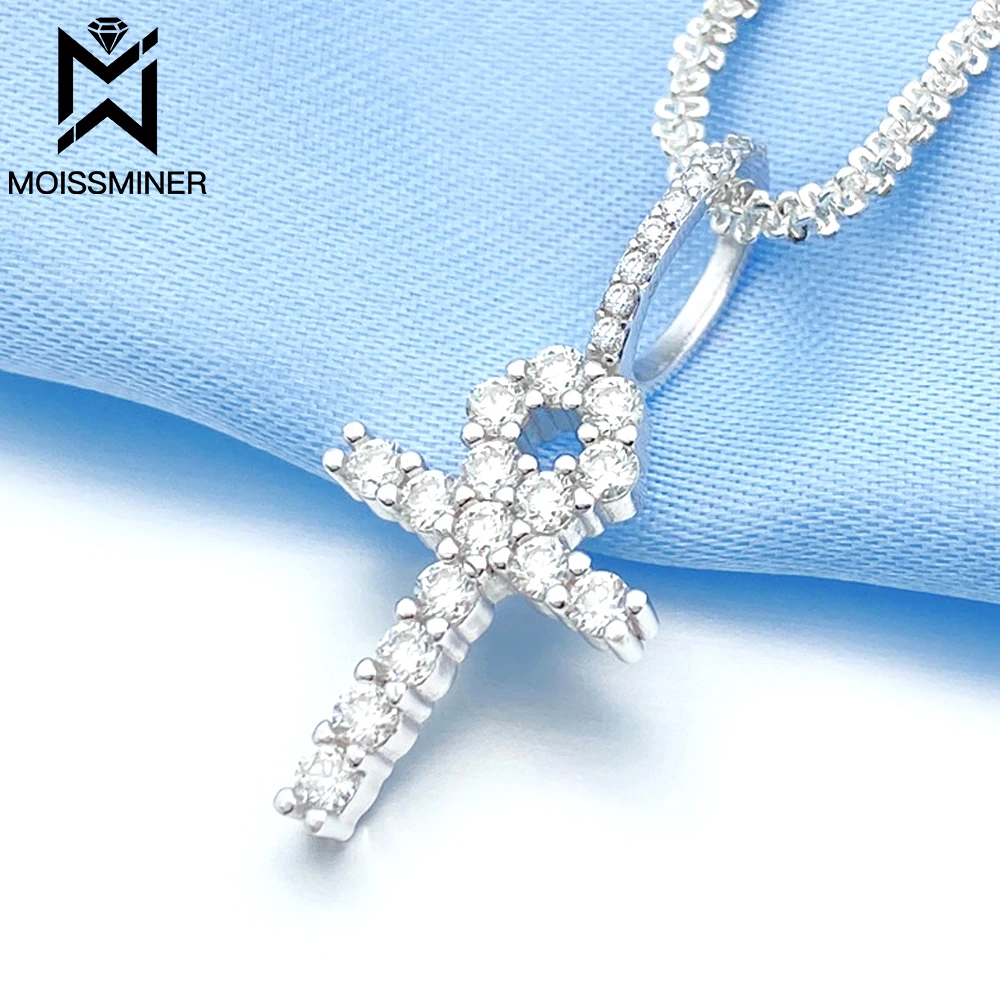 

Moissanite Egypt Ankh Cross Pendants Necklace S925 Silver Real Diamond Iced Out Necklaces For Men Women High-End Jewelry