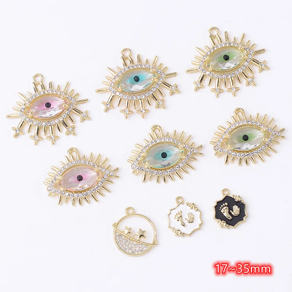 Eye Rhinestone Pendant Charms for Earrings 10pcs Metal Gold Enamel Pendants Handmade Craft Opal Charms for DIY Jewelry Making