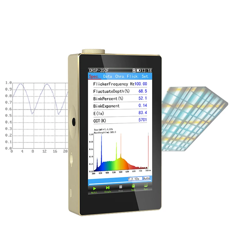 

OHSP350F Flicker Tester Portable Spectrometer for CCT CRI Lux Flicker