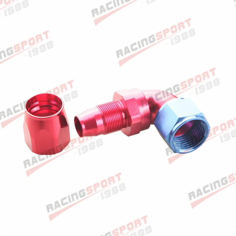 Full Flow Swivel Hose End Fitting 90 Degree 10 AN AN10 10AN Red/Blue