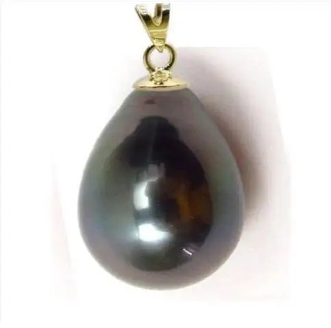 Natural Drop 9*10mm AAA+++ Peacock Black   White Pink Black South Sea Pearl Pendant 14K yellow Gold @@