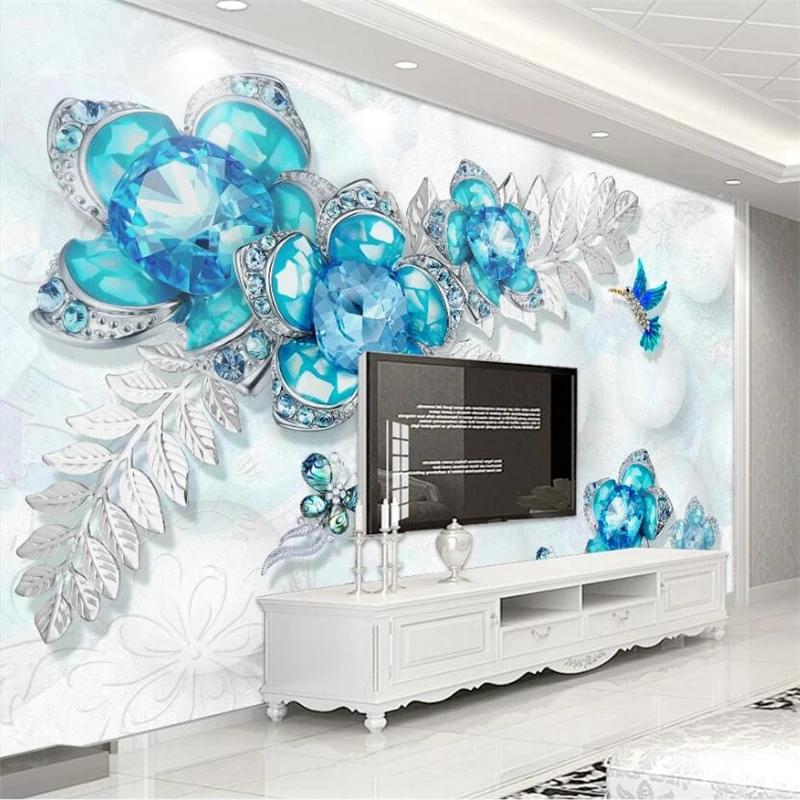 Custom wallpaper 3d European golden rose soft bag обои TV background wall sapphire jewelry flower butterfly mural обои для стен