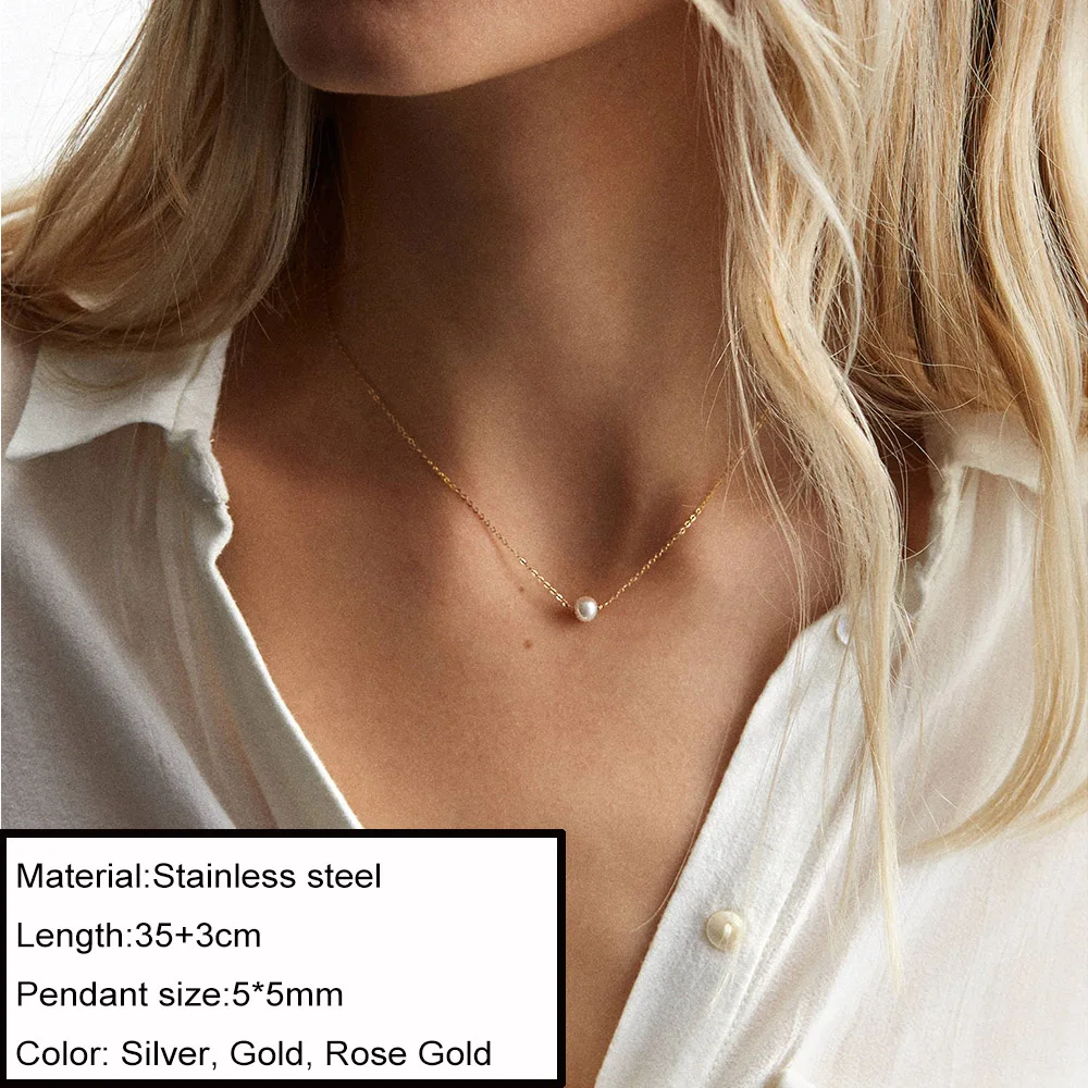 JUJIE Fashion Chic Choker Pearl Pendant Necklaces For Women 2021 Female Stainless Steel Necklace Jewelry Wholesale/Dropshipping