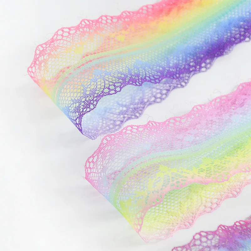 5 Yards 35mm Rainbow Colors Embroidered Net Lace Trim Ribbon DIY Gift Box Packaging Wedding Birthday Christmas Bow Decorations